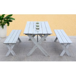 Safavieh Marina 3 Piece Dining Set with 63-inch L Table and 2 Backless Benches-Grey Wash (PAT7021B)