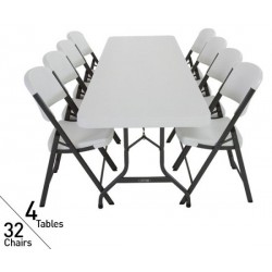 Lifetime 8 ft Rectangular Tables and Chairs Set - White (80147)