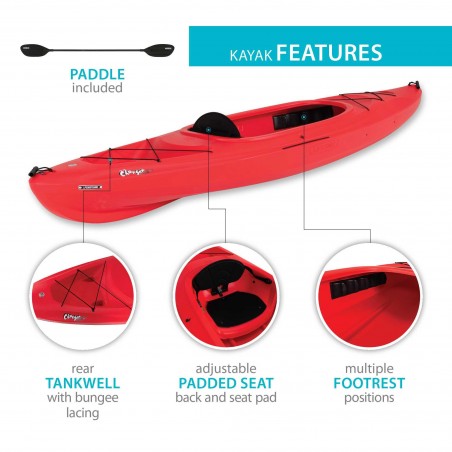 Lifetime Charger 100 Sit-In 10 ft Kayak w/ Paddle - Red (90963)