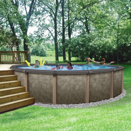 Blue Wave Riviera 27-ft Round 54-in Deep 8-in Top Rail Metal Wall Swimming Pool Package (NB3609)