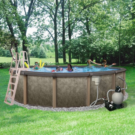 Blue Wave Riviera 27-ft Round 54-in Deep 8-in Top Rail Metal Wall Swimming Pool Package (NB3609)