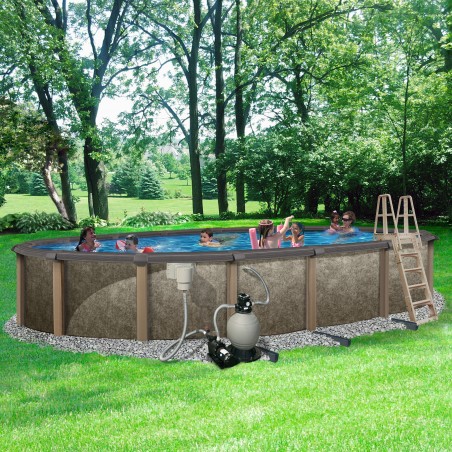 Blue Wave Riviera 15-ft x 30-ft Oval 54-in Deep 8-in Top Rail Metal Wall Swimming Pool Package (NB3624)