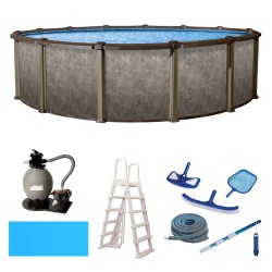 Blue Wave Riviera 24-ft Round 54-in Deep 8-in Top Rail Metal Wall Swimming Pool Package (NB3607)