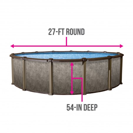 Blue Wave Riviera 27-ft Round 54-in Deep 8-in Top Rail Metal Wall Swimming Pool Package (NB3609)