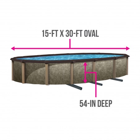 Blue Wave Riviera 15-ft x 30-ft Oval 54-in Deep 8-in Top Rail Metal Wall Swimming Pool Package (NB3624)