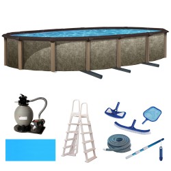 Blue Wave Riviera 15-ft x 30-ft Oval 54-in Deep 8-in Top Rail Metal Wall Swimming Pool Package (NB3624)