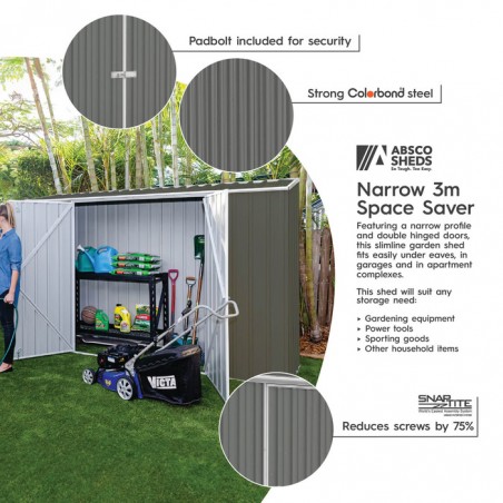 Absco 10' x 2.5' Double Door Space Saver Metal Garden Shed  - Woodland Gray (AB1109)