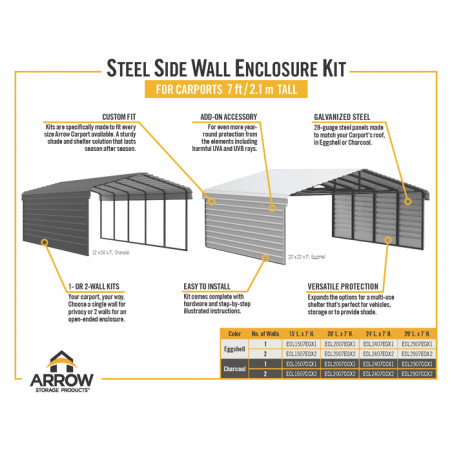 Arrow Carport with 2-sided Enclosure 10 x 24 x 7 - Eggshell (CPH102407ECL2)