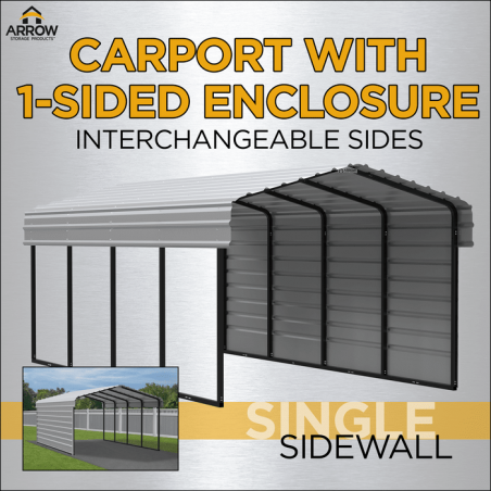 Arrow Carport with 1-sided enclosure 12x20x07 - Eggshell (CPH122007ECL1)