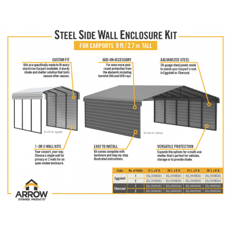 Arrow Carport with 2-Sided Enclosure 12x20x09 - Eggshell (CPH122009ECL2)