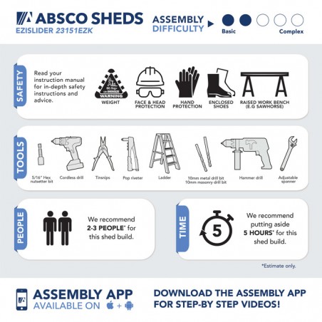 Absco 7' x 5' EZI Slider Metal Storage Shed kit - Monument (AB1041)