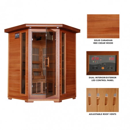 Heat Wave Hudson Bay - Cedar 3 Person FAR Infrared Sauna With Carbon Heaters - Corner Unit (SA1312)