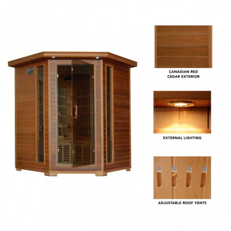 Heat Wave Whistler - Cedar 4 Person FAR Infrared Sauna With Carbon Heaters - Corner Unit (SA1320)