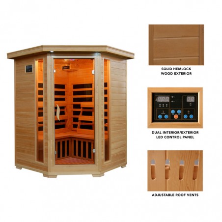 Blue Wave Sante Fe - Hemlock 3 Person FAR Infrared Sauna w/ Carbon Heaters - Corner Unit (SA2412DX)