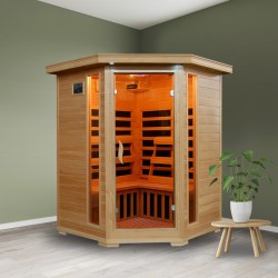 Sante Fe - Hemlock 3 Person FAR Infrared Sauna With Carbon Heaters - Corner Unit (SA2412DX)