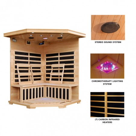 Blue Wave Sante Fe - Hemlock 3 Person FAR Infrared Sauna w/ Carbon Heaters - Corner Unit (SA2412DX)