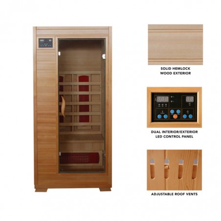 Heat Wave Buena Vista - Hemlock 1 Person FAR Infrared Sauna With Ceramic Heaters (SA2400)