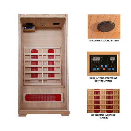 Heat Wave Buena Vista - Hemlock 1 Person FAR Infrared Sauna With Ceramic Heaters (SA2400)