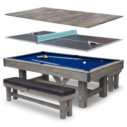 Hathaway Logan 7-ft Pool Table Combo Set with Benches - Rustic Gray with Blue Felt (BG50348)