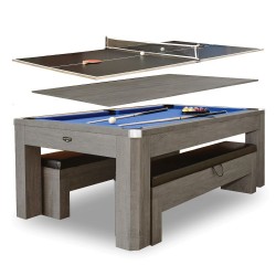 Hathaway Newport 7-ft Pool Table Combo Set with Benches - Rustic Grey with Blue Felt (BG50374)