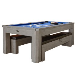 Hathaway Newport 7-ft Pool Table Combo Set with Benches - Rustic Grey with Blue Felt (BG50374)