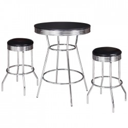 Hathaway Remington 30-in Chrome Pub Table with Stools - 3 Piece Set - Black (BG2725BL)