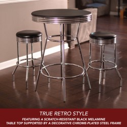 Hathaway Remington 30-in Chrome Pub Table with Stools - 3 Piece Set - Black (BG2725BL)