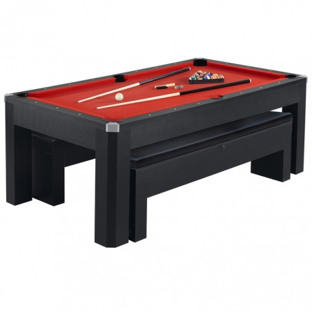 Hathaway Park Avenue 7-ft Pool Table Combo Set with Benches - Black with Red Felt (BG2530PR)