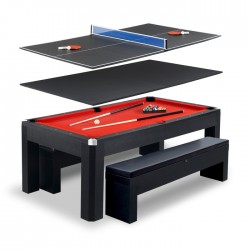 Hathaway Park Avenue 7-ft Pool Table Combo Set with Benches - Black with Red Felt (BG2530PR)