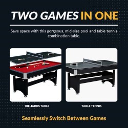 Hathaway Spartan 6-ft Pool Table with Table Tennis Top - Black with Red Felt (BG50310)