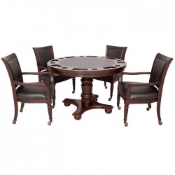 Hathaway Bridgeport 48-in Poker Table & Dining Top w/ 4 Arm Chairs - Walnut Finish (BG2348W)