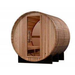 Golden Designs Zurich 4 Person Barrel with Bronze Privacy View Traditional Sauna - Pacific Cedar (GDI-B024-01)