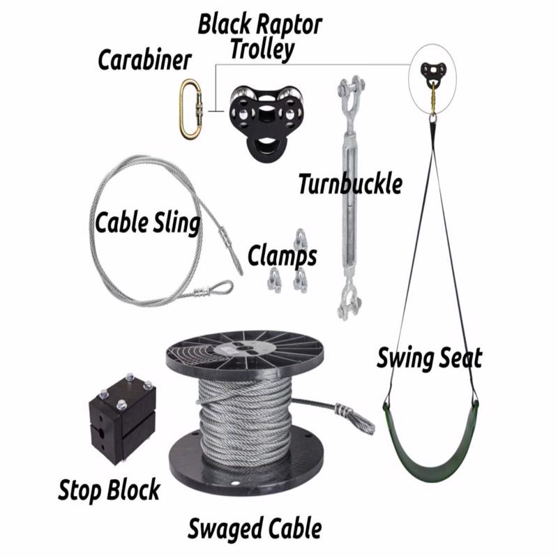 Zip Line Gear 120' Black Raptor Zip Line Kit (RAPTOR-120) Materials you need for this zip line kit. 